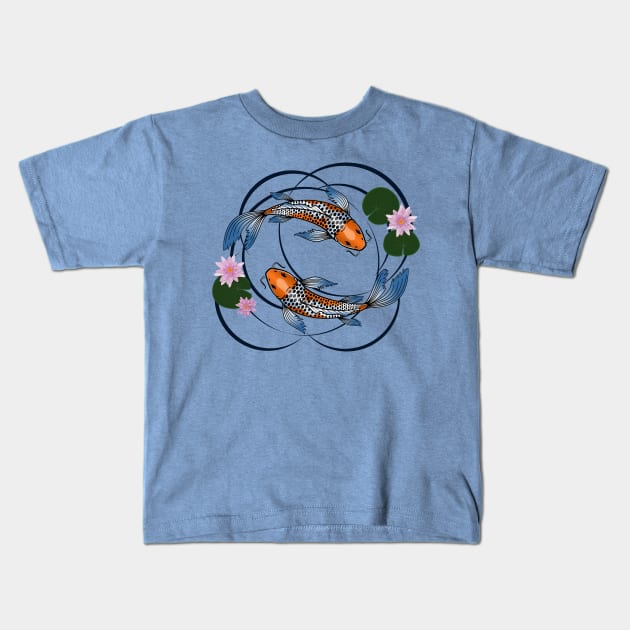 Fish and Lily Pads Kids T-Shirt by Ferrous Frog